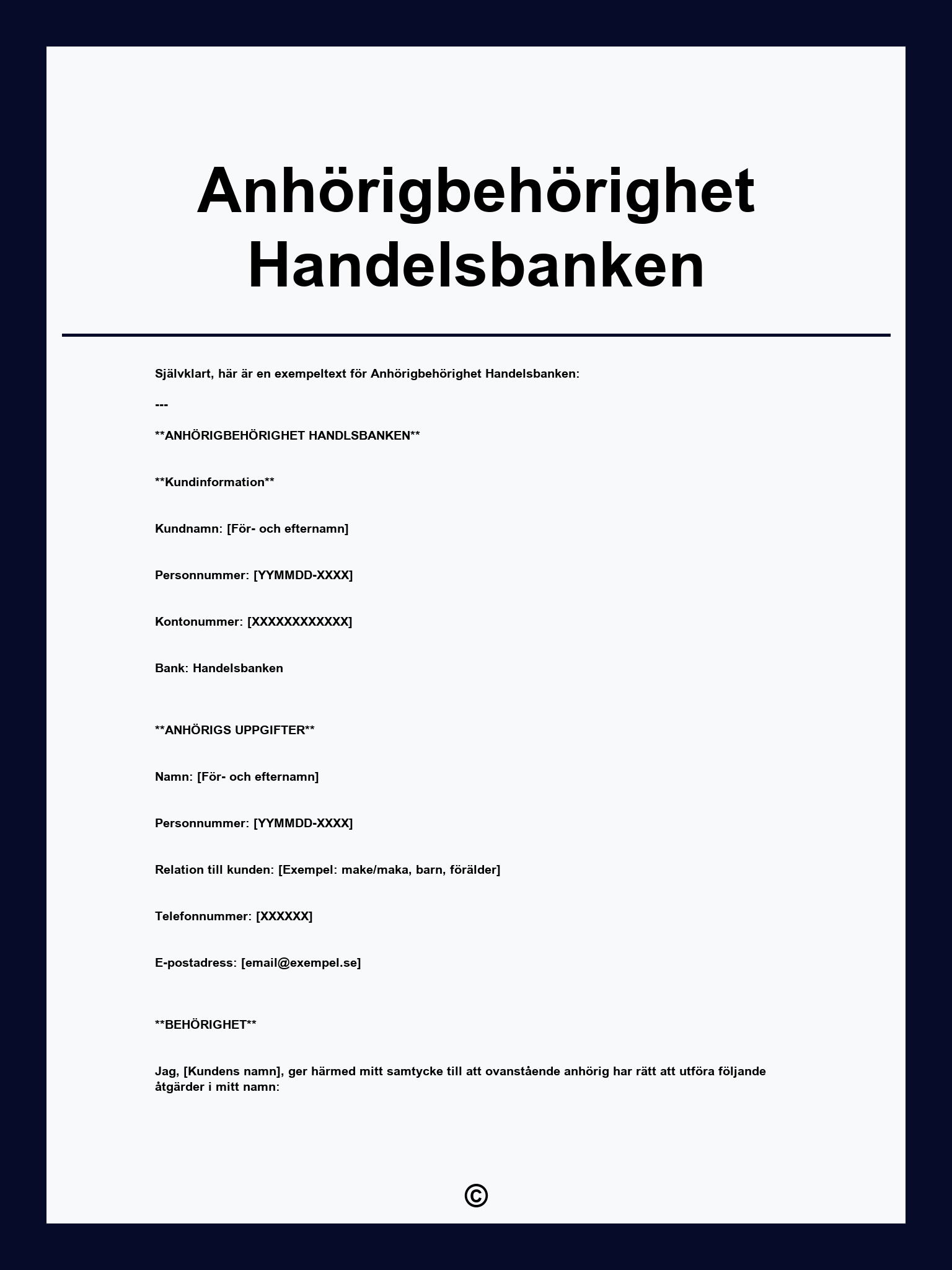 Anhörigbehörighet Handelsbanken