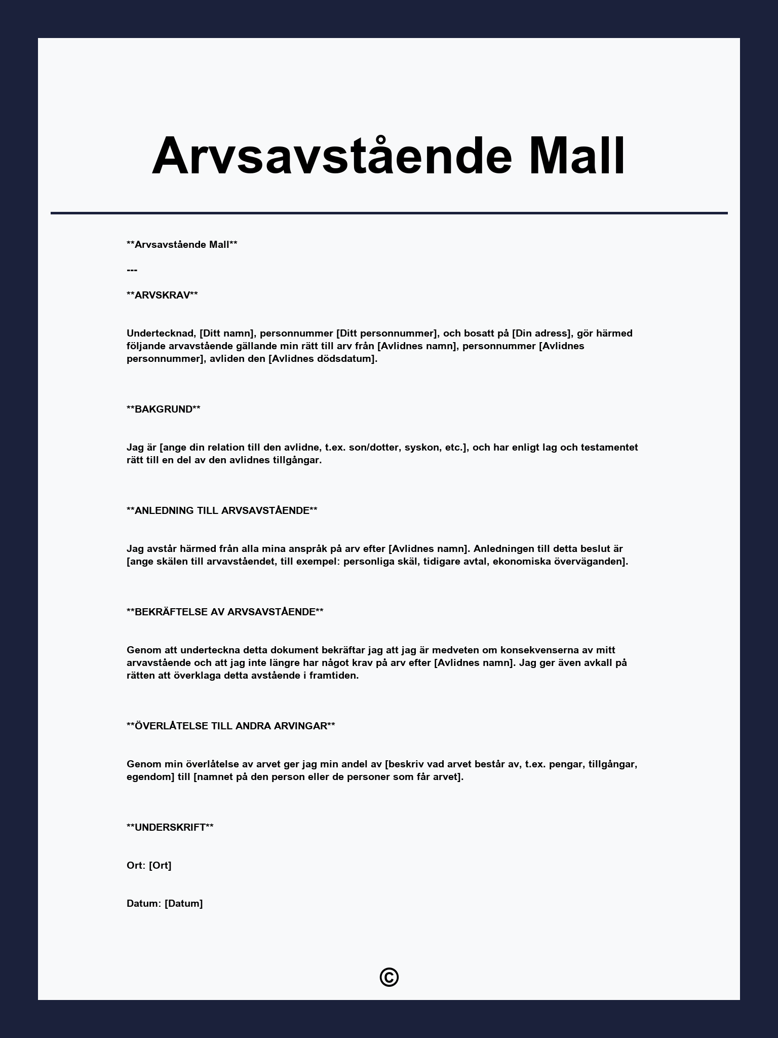 Arvsavstående Mall