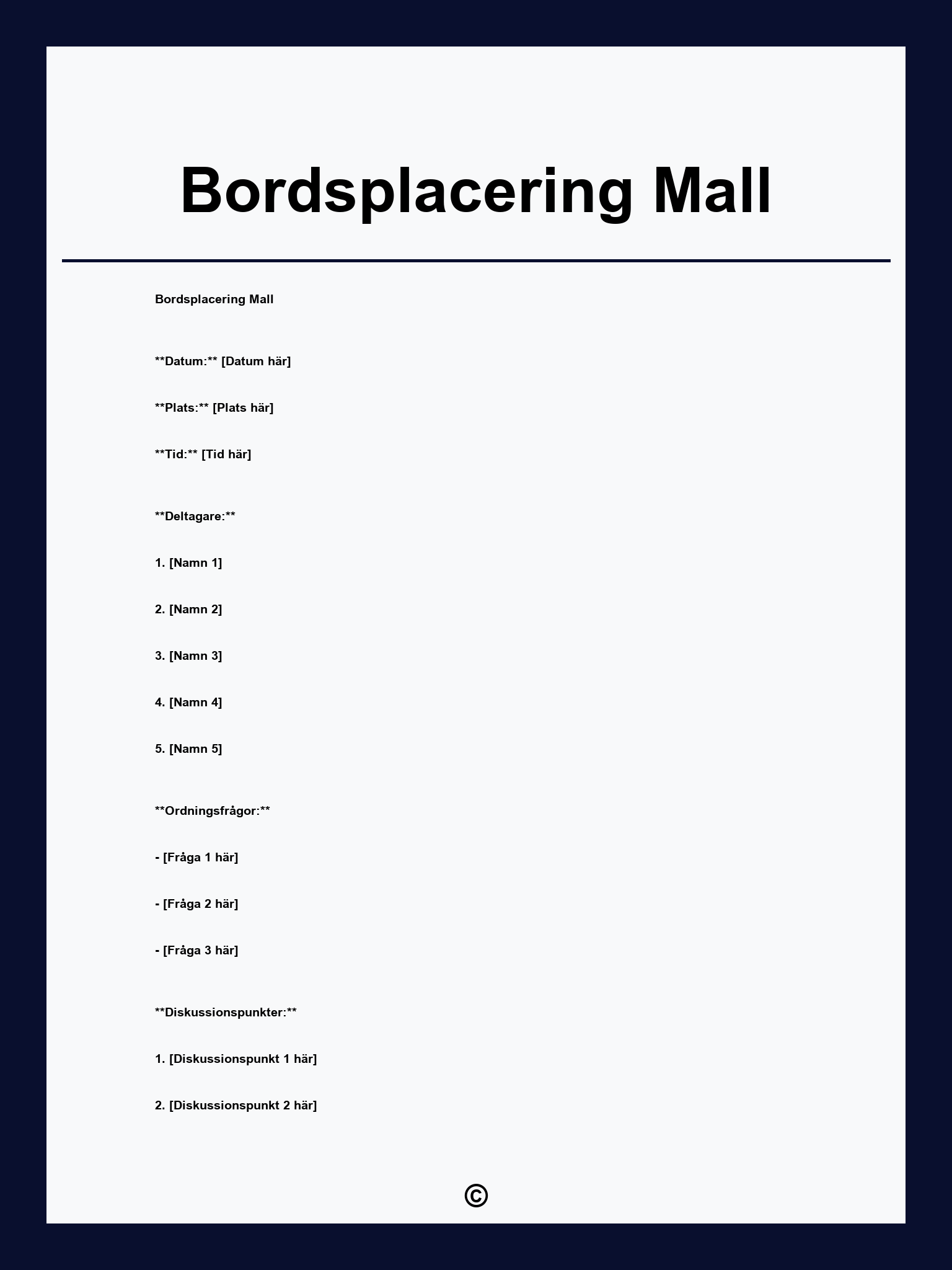 Bordsplacering Mall