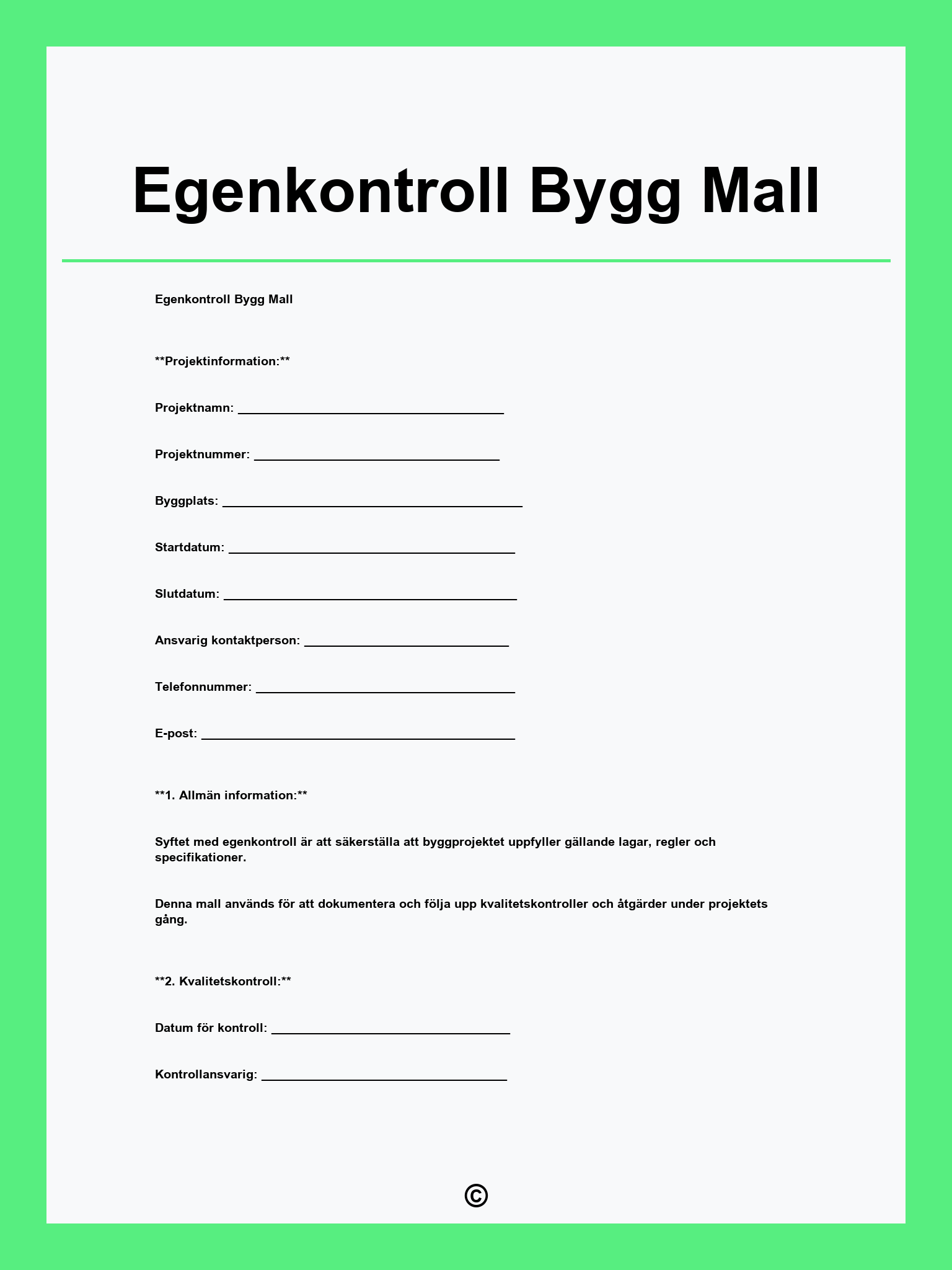 Egenkontroll Bygg Mall