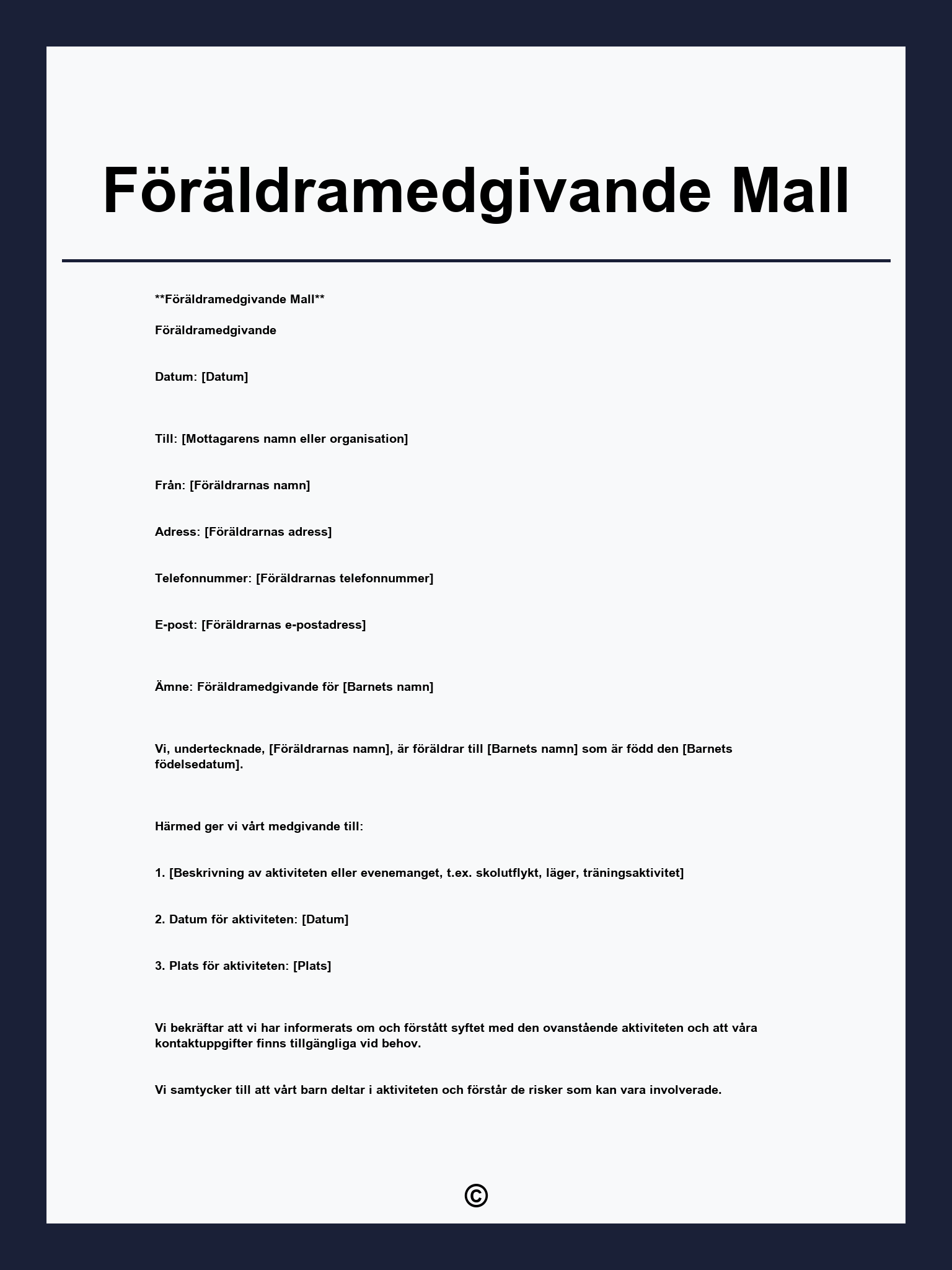 Föräldramedgivande Mall