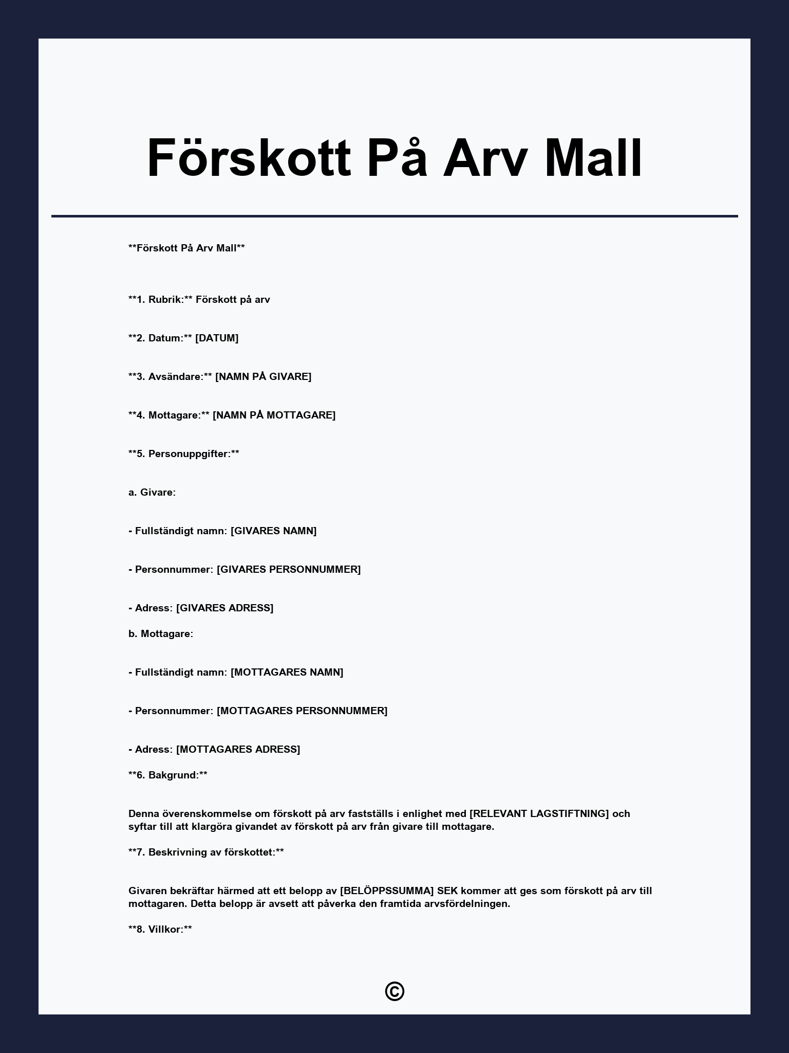Förskott På Arv Mall