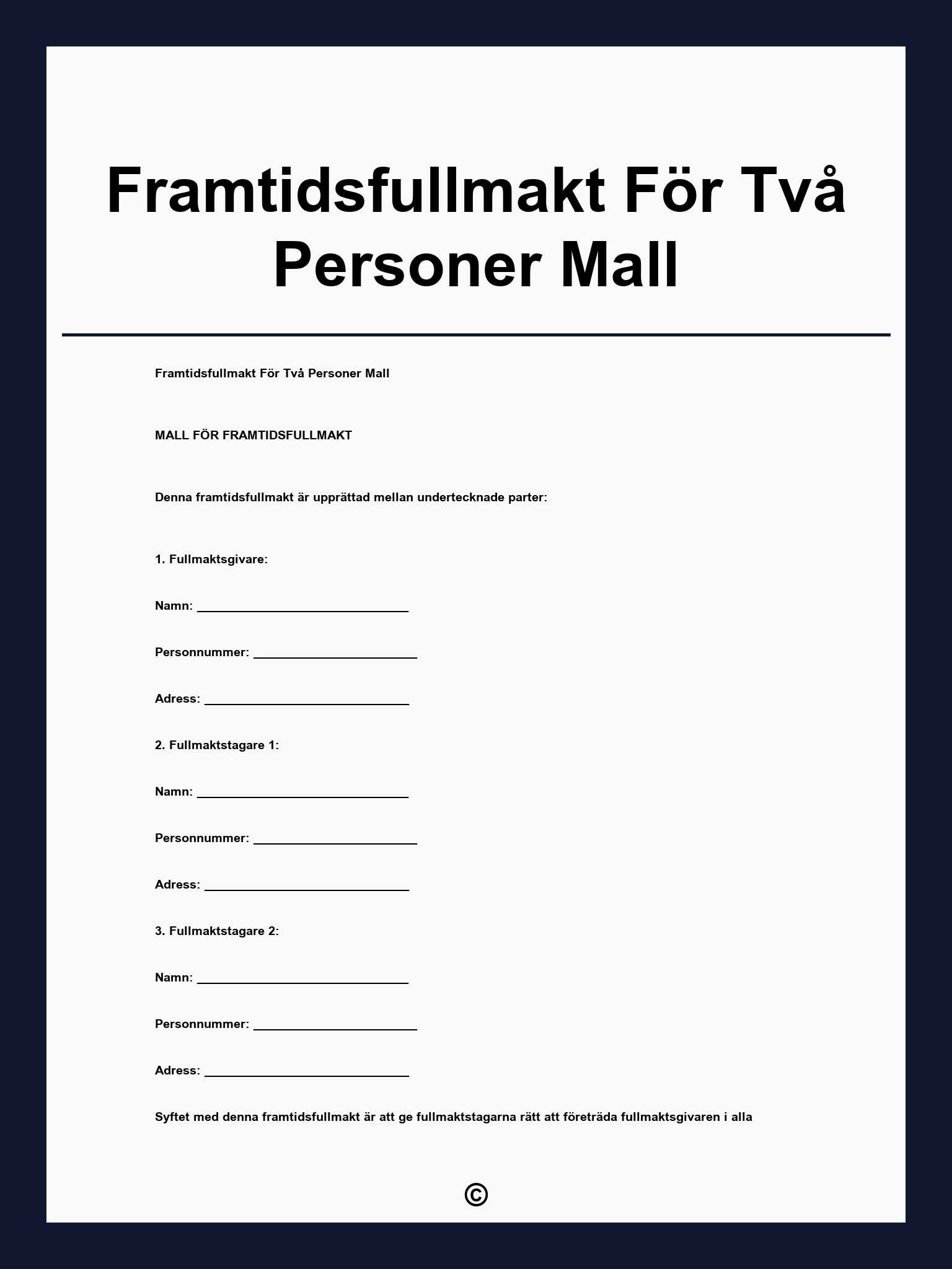 Framtidsfullmakt För Två Personer Mall