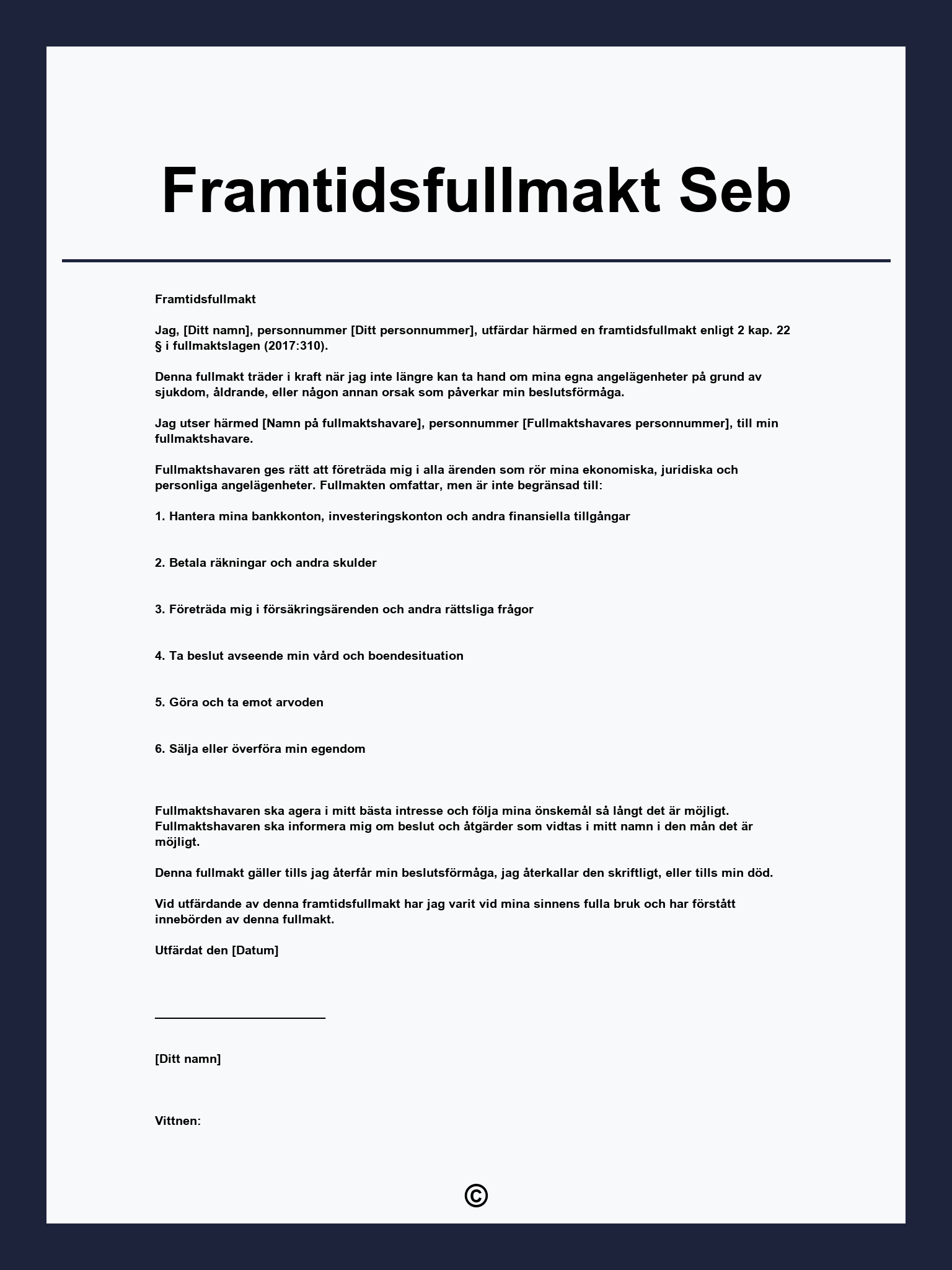 Framtidsfullmakt Seb