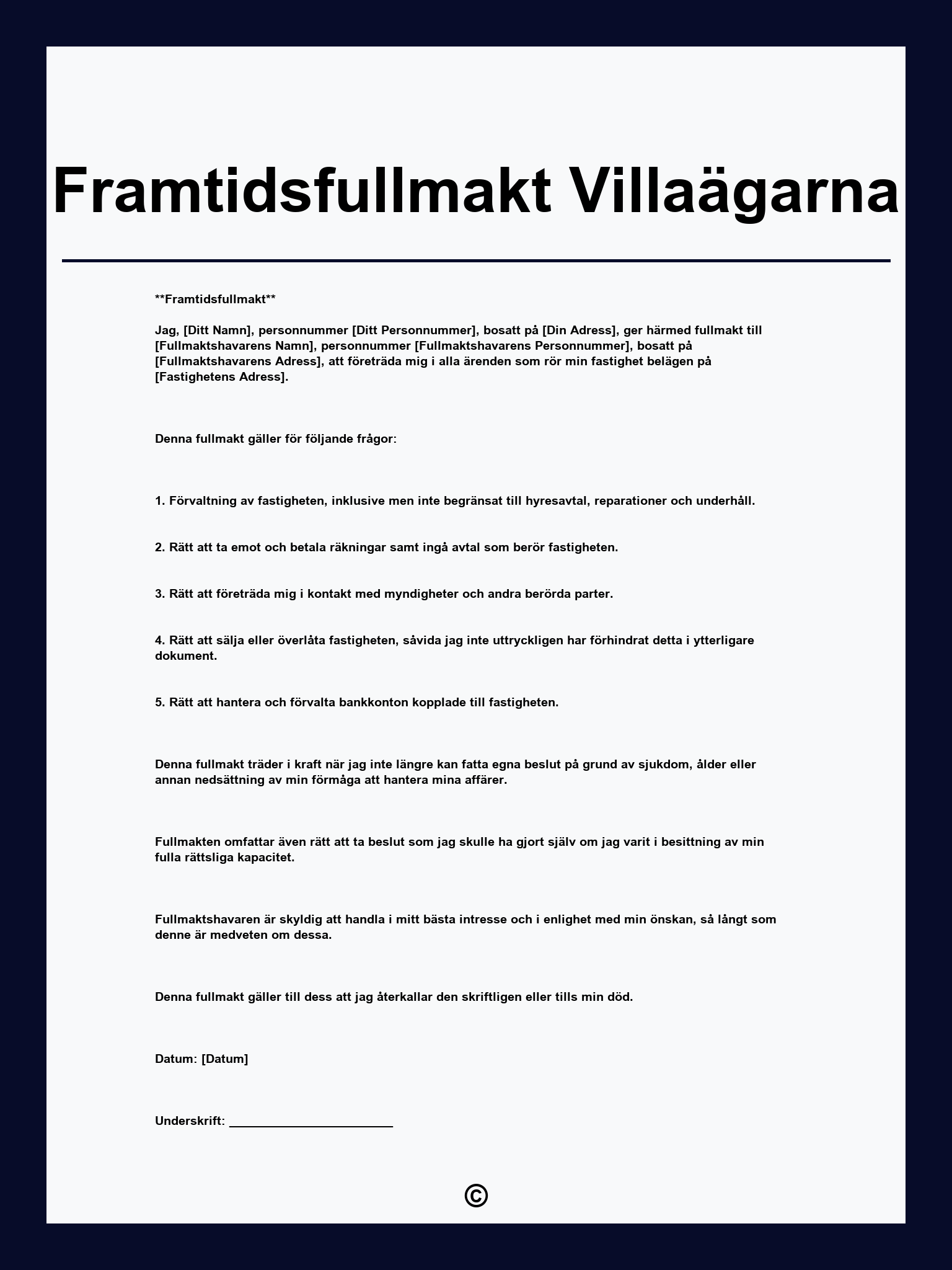 Framtidsfullmakt Villaägarna