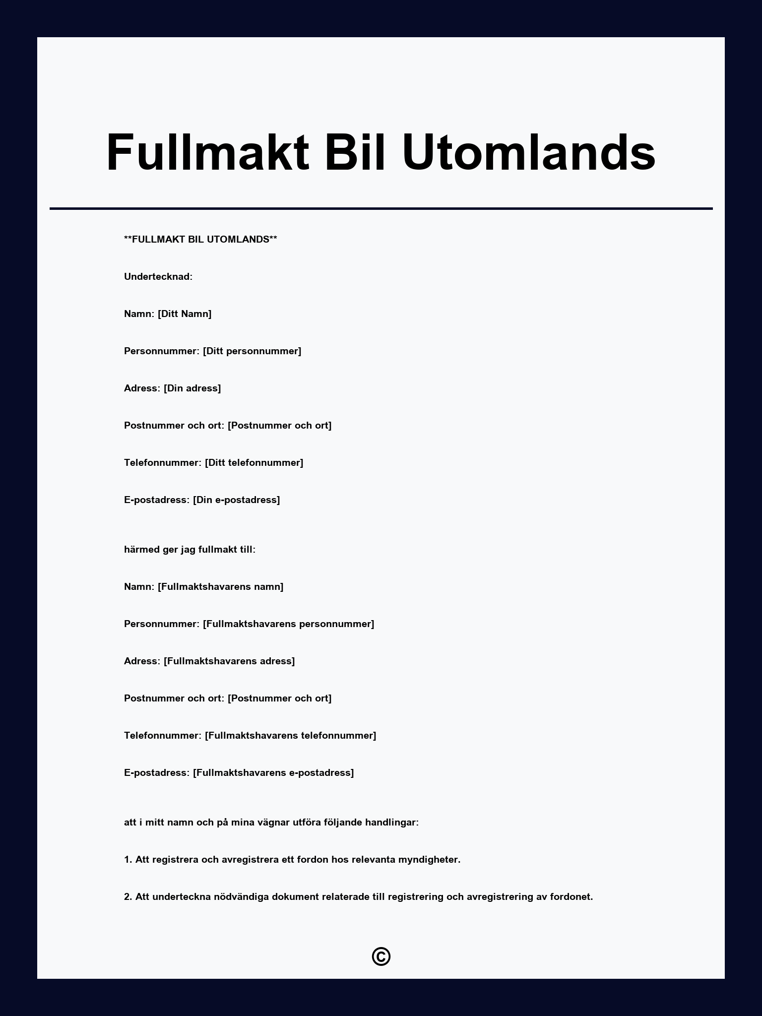 Fullmakt Bil Utomlands