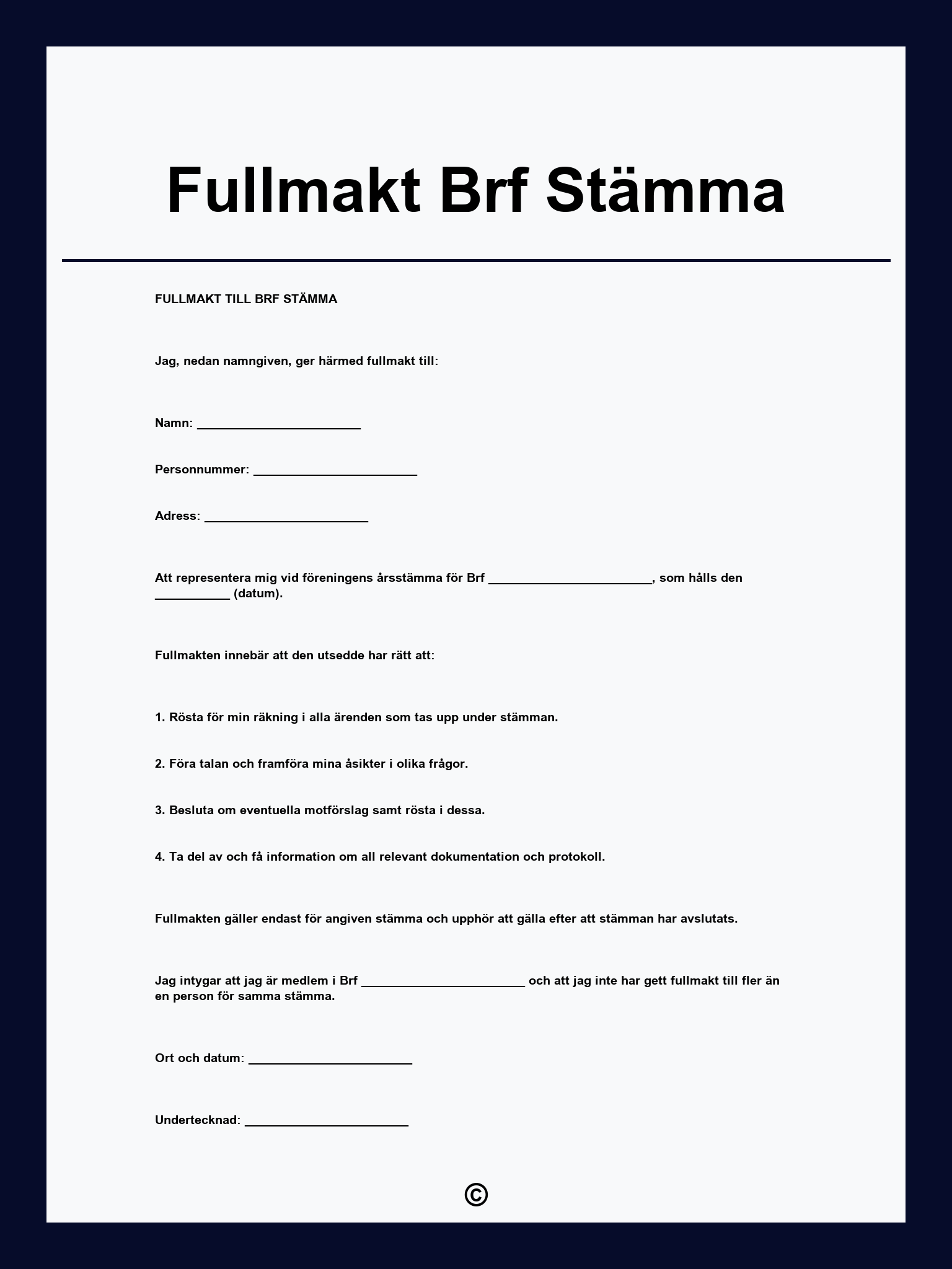 Fullmakt Brf Stämma