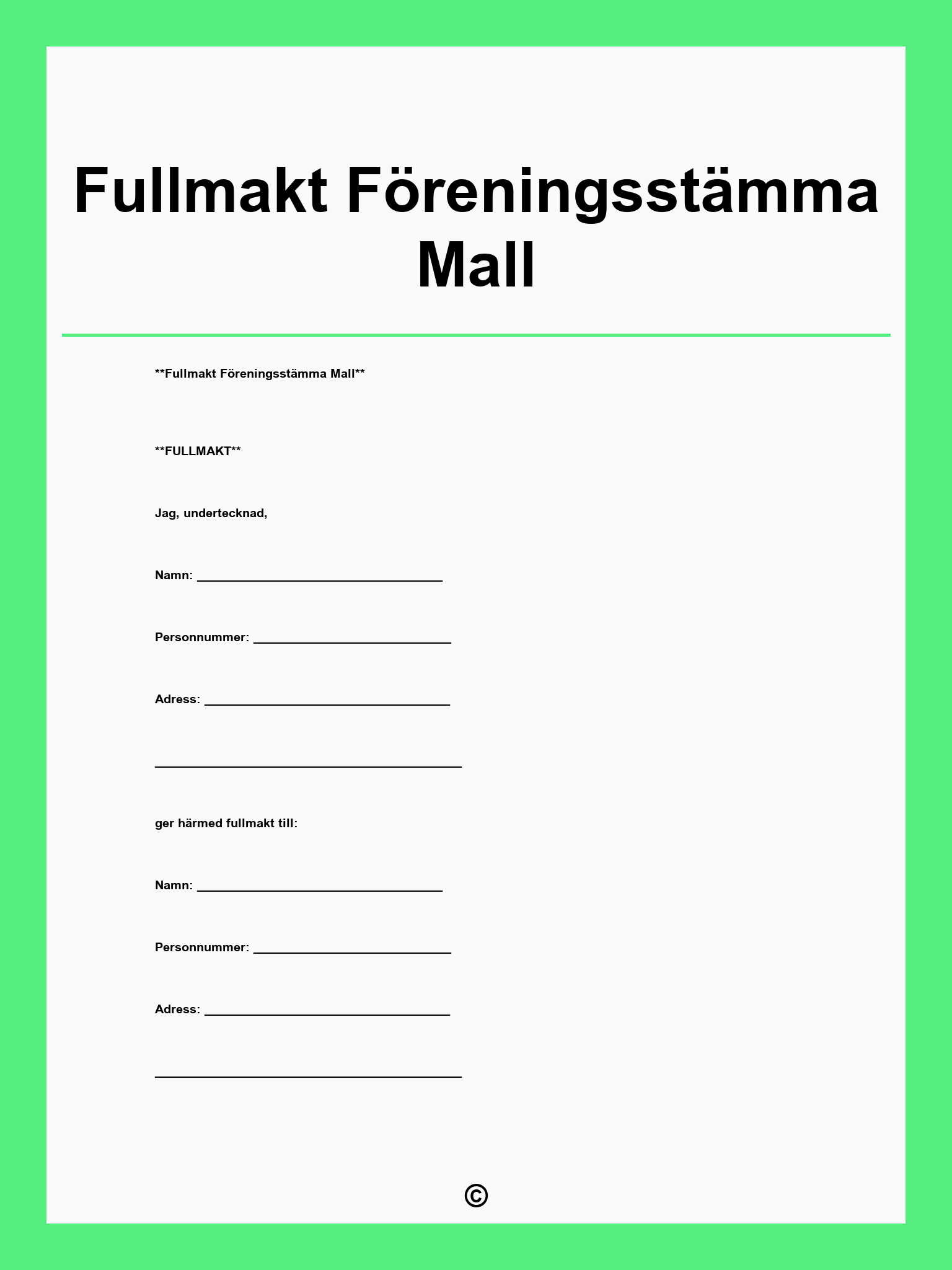 Fullmakt Föreningsstämma Mall