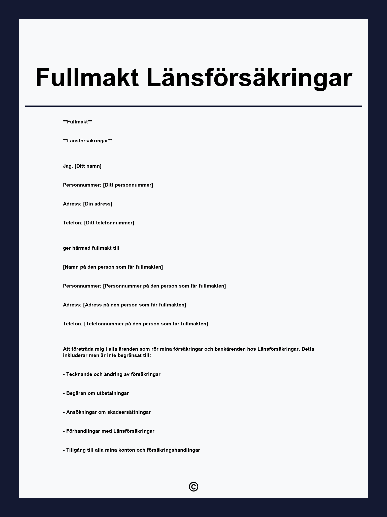 Fullmakt Länsförsäkringar