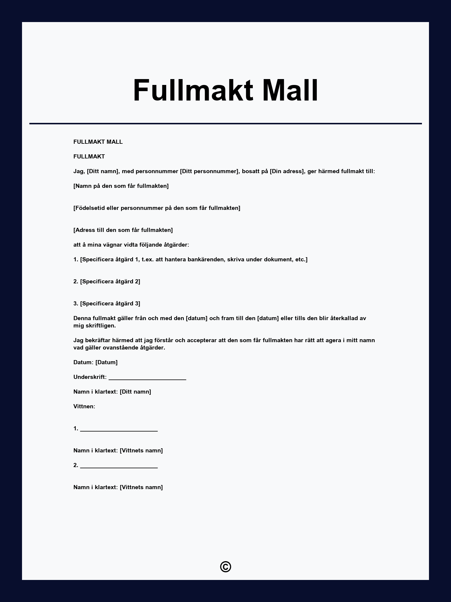 Fullmakt Mall