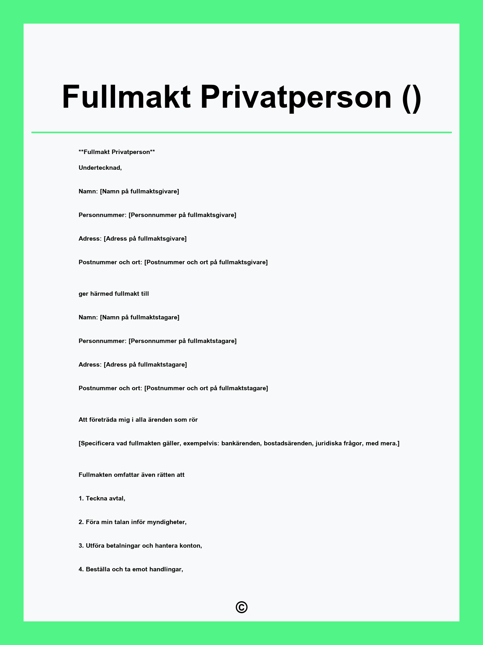 Fullmakt Privatperson ()