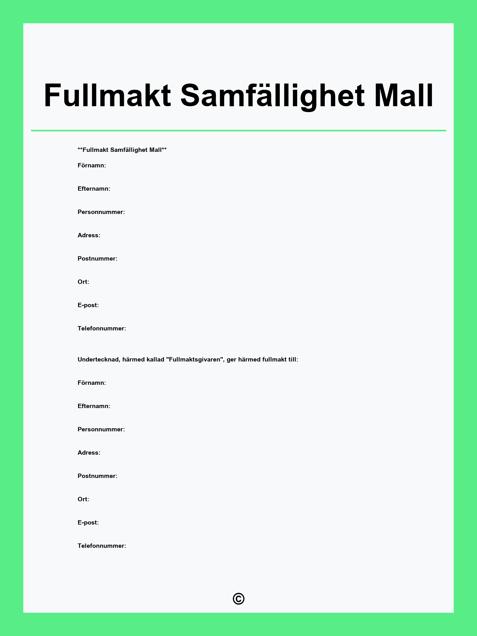 Fullmakt Samfällighet Mall