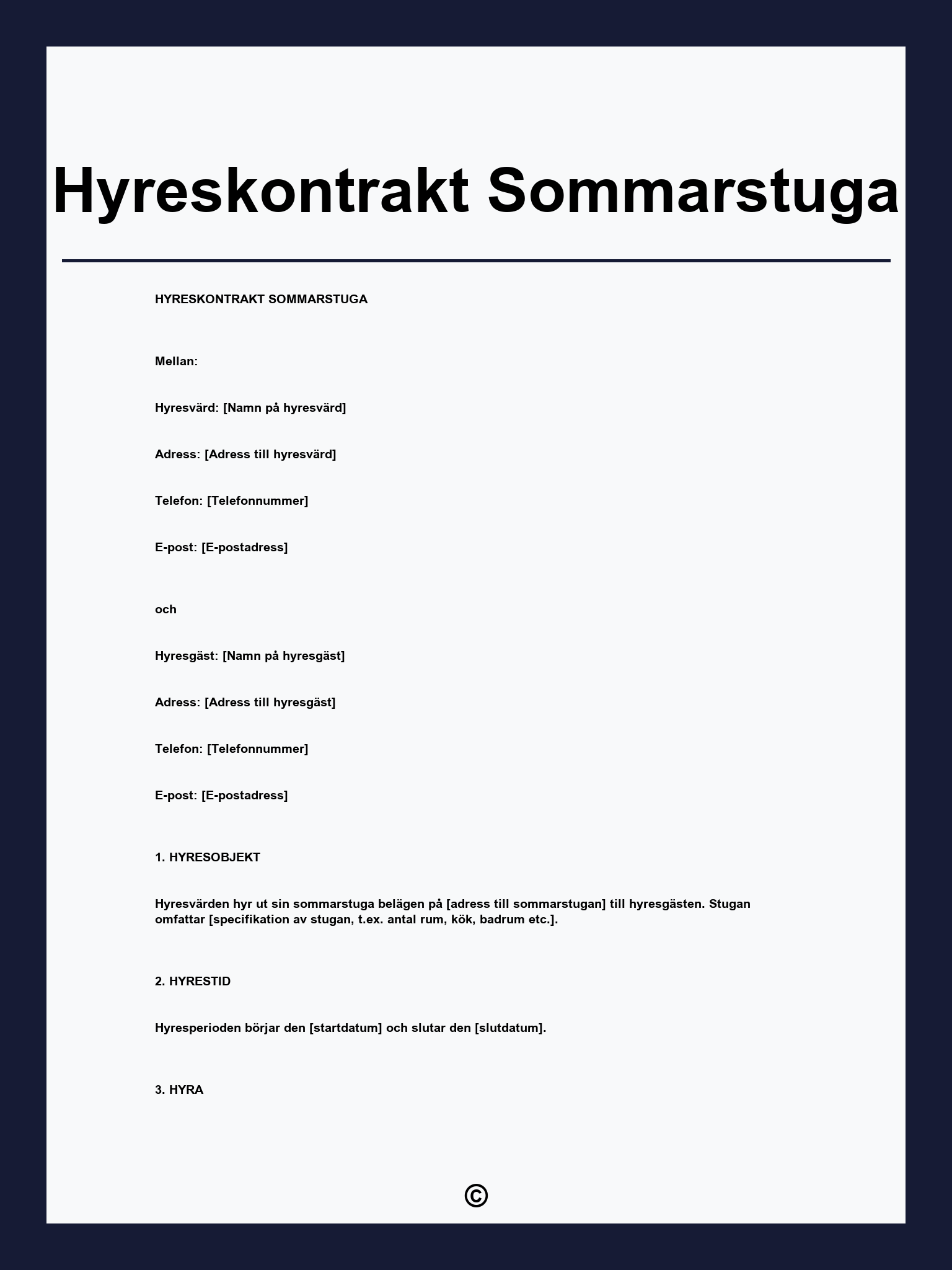 Hyreskontrakt Sommarstuga