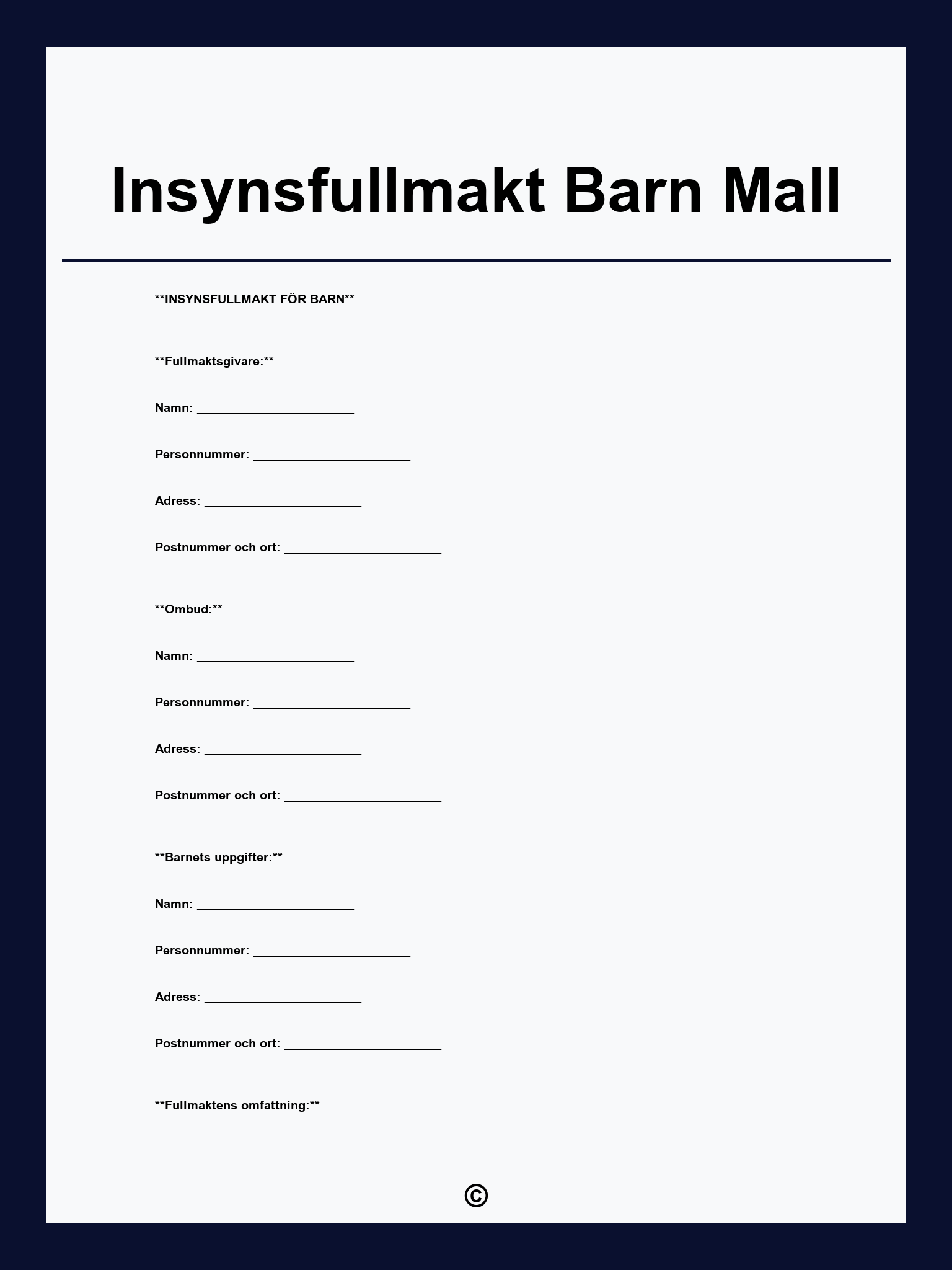 Insynsfullmakt Barn Mall