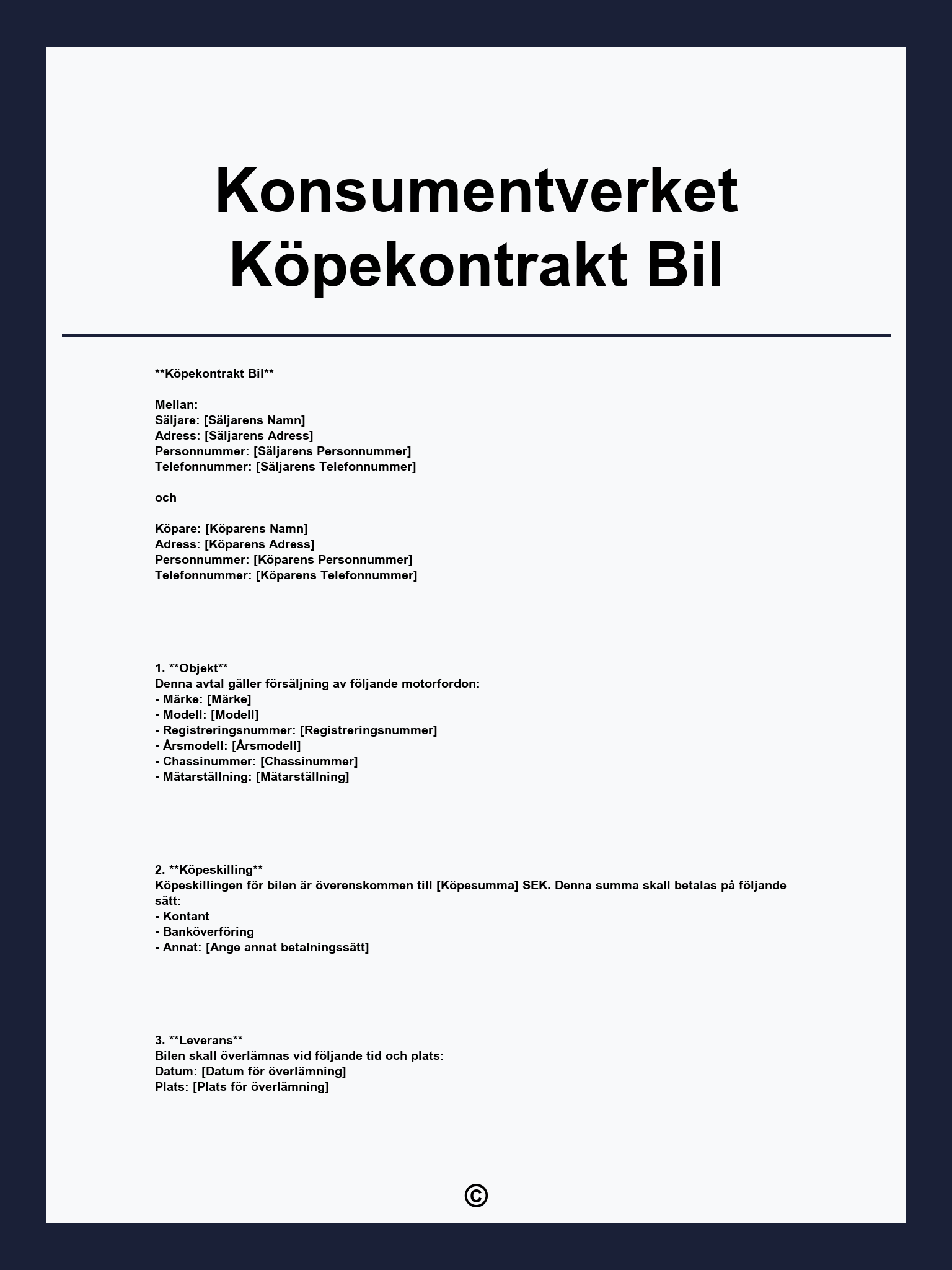 Konsumentverket Köpekontrakt Bil