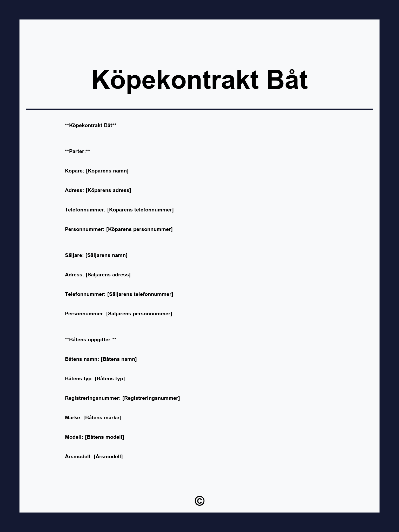 Köpekontrakt Båt