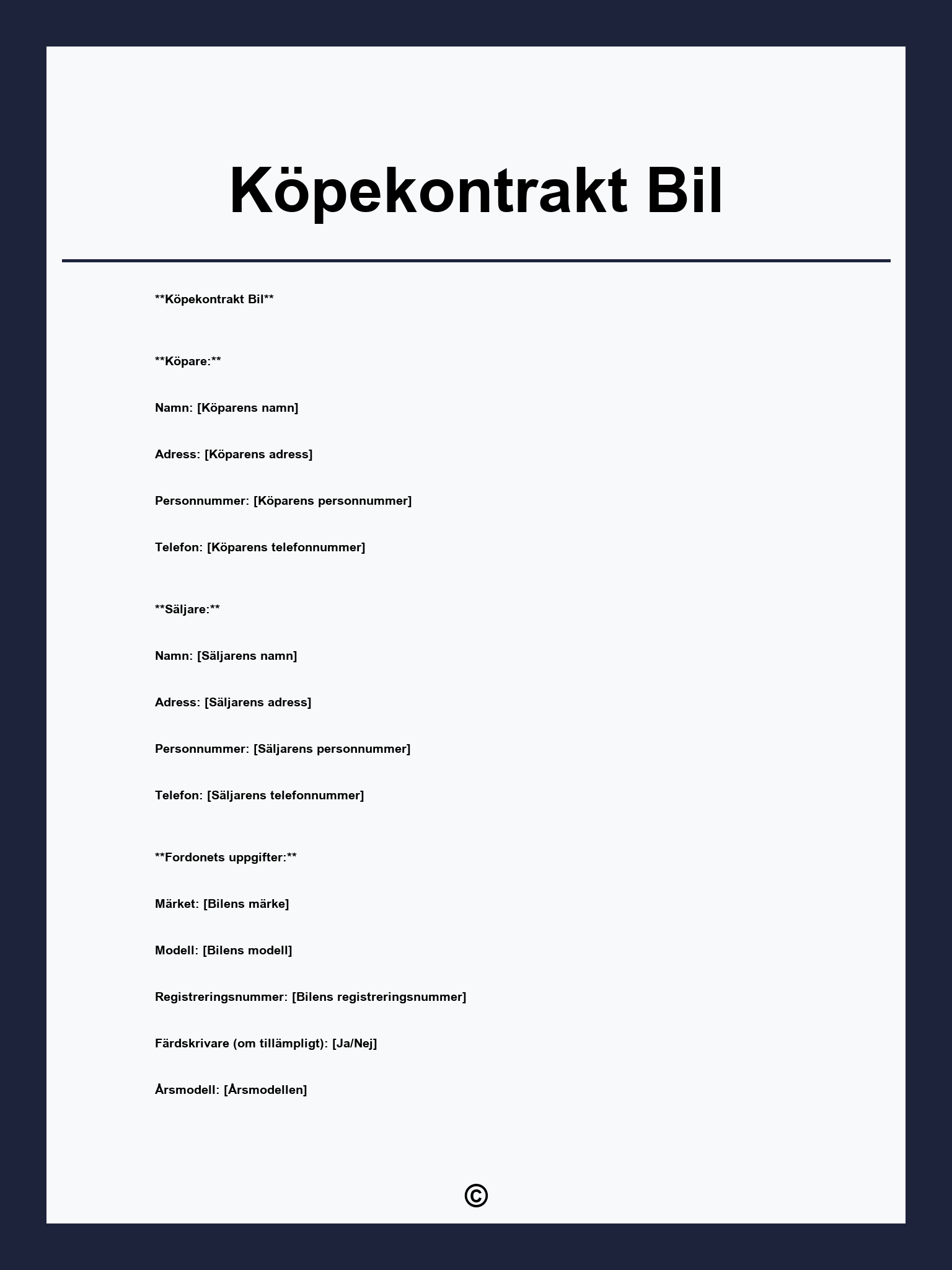 Köpekontrakt Bil