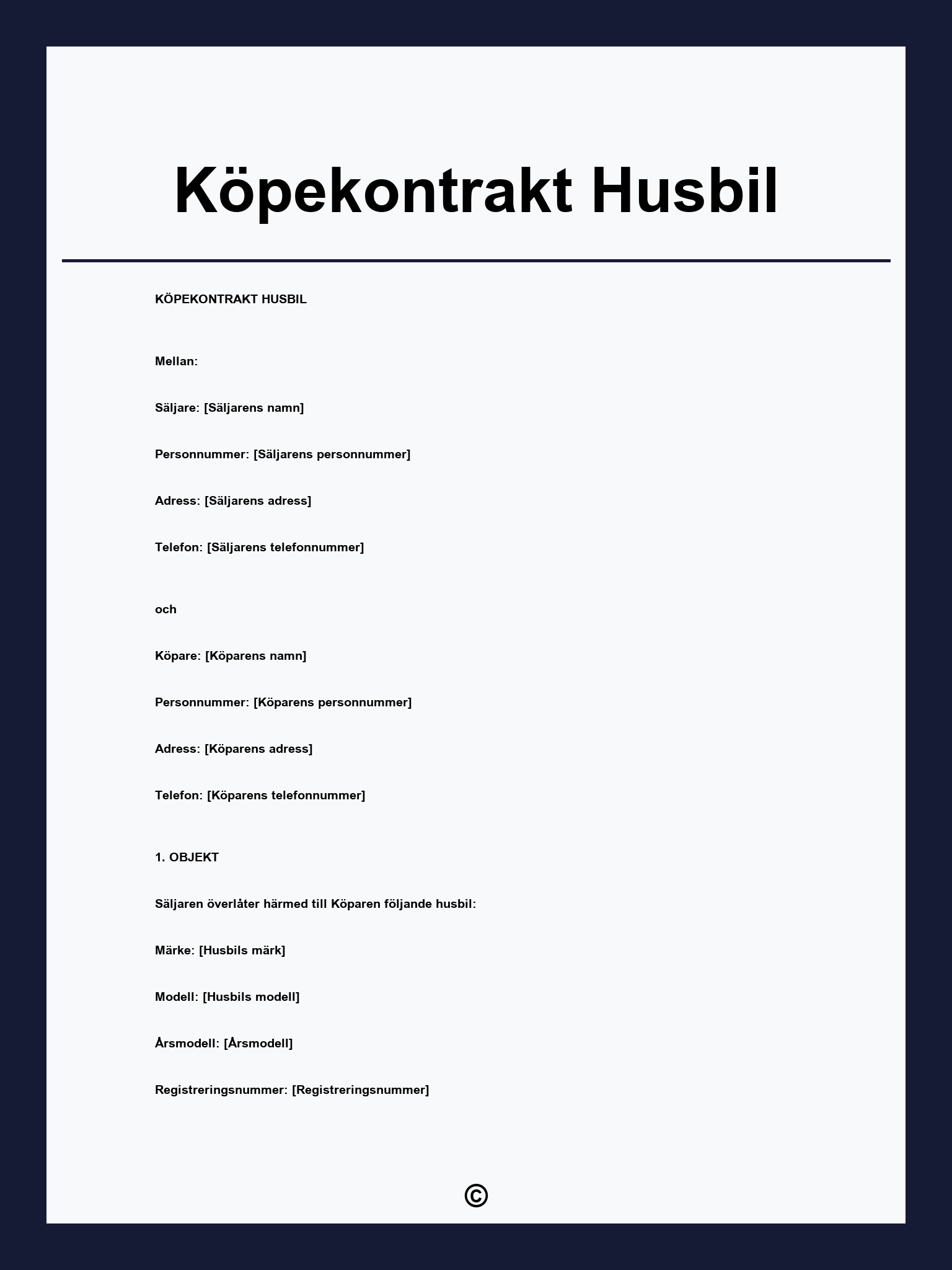 Köpekontrakt Husbil