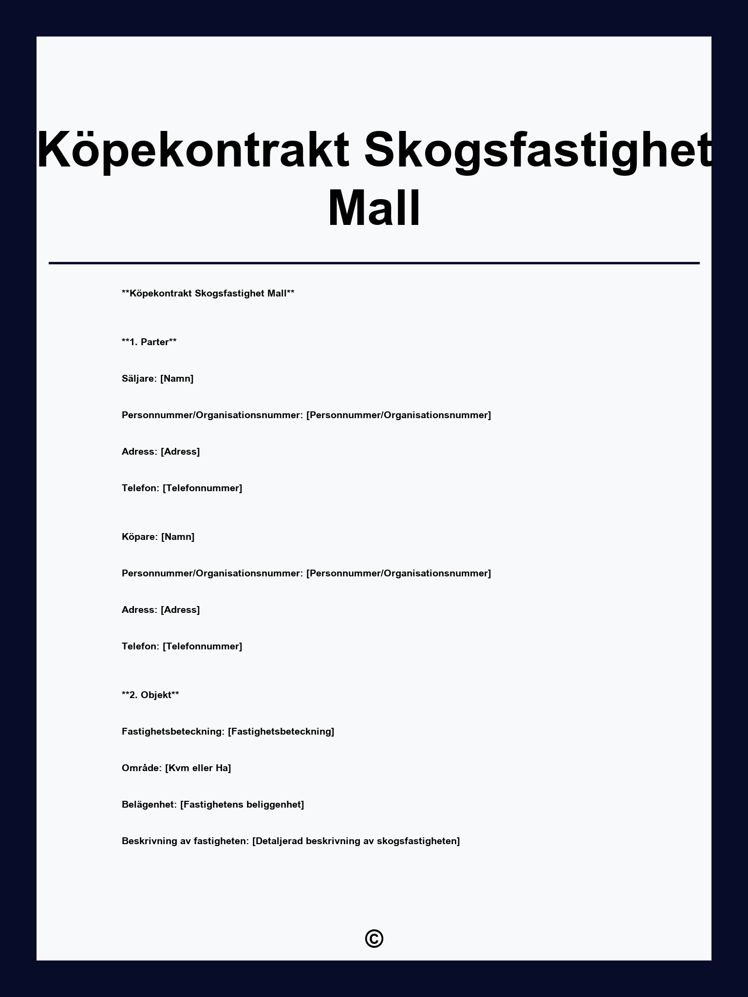 Köpekontrakt Skogsfastighet Mall