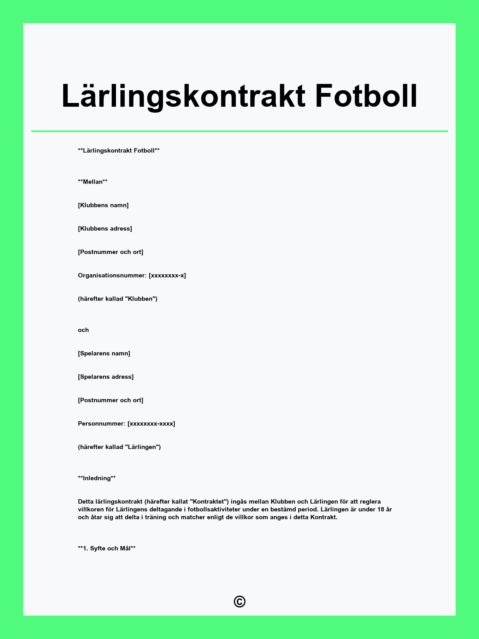 Lärlingskontrakt Fotboll