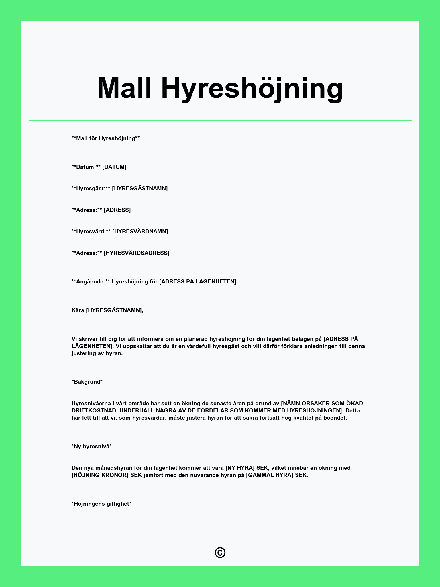 Mall Hyreshöjning