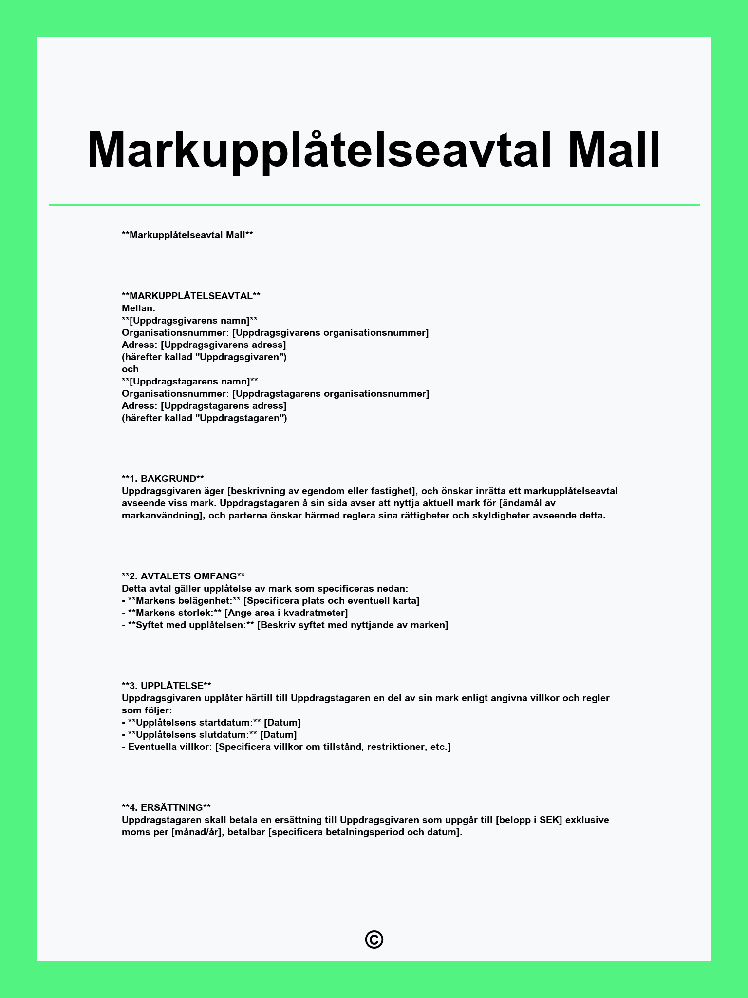 Markupplåtelseavtal Mall