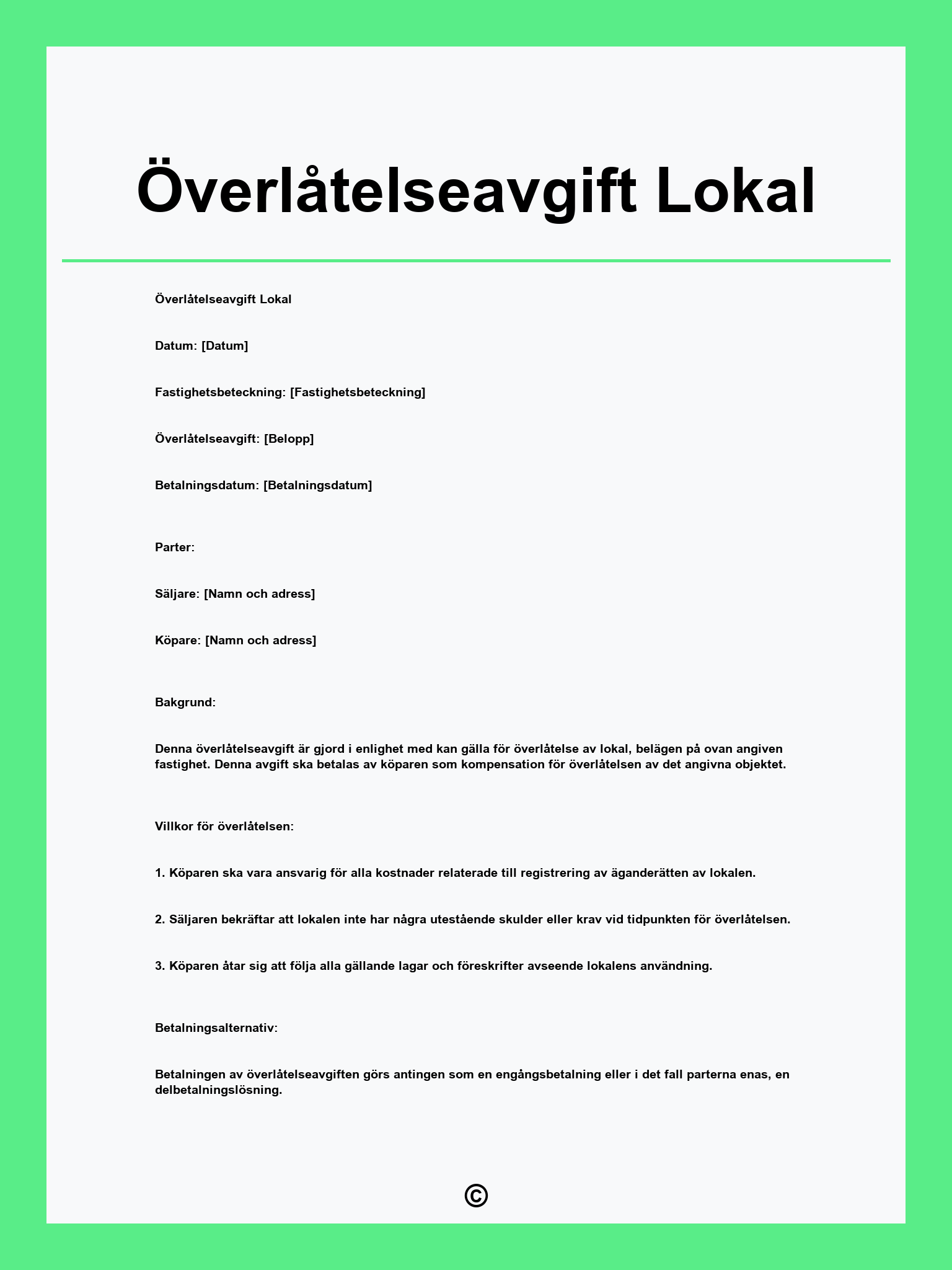 Överlåtelseavgift Lokal