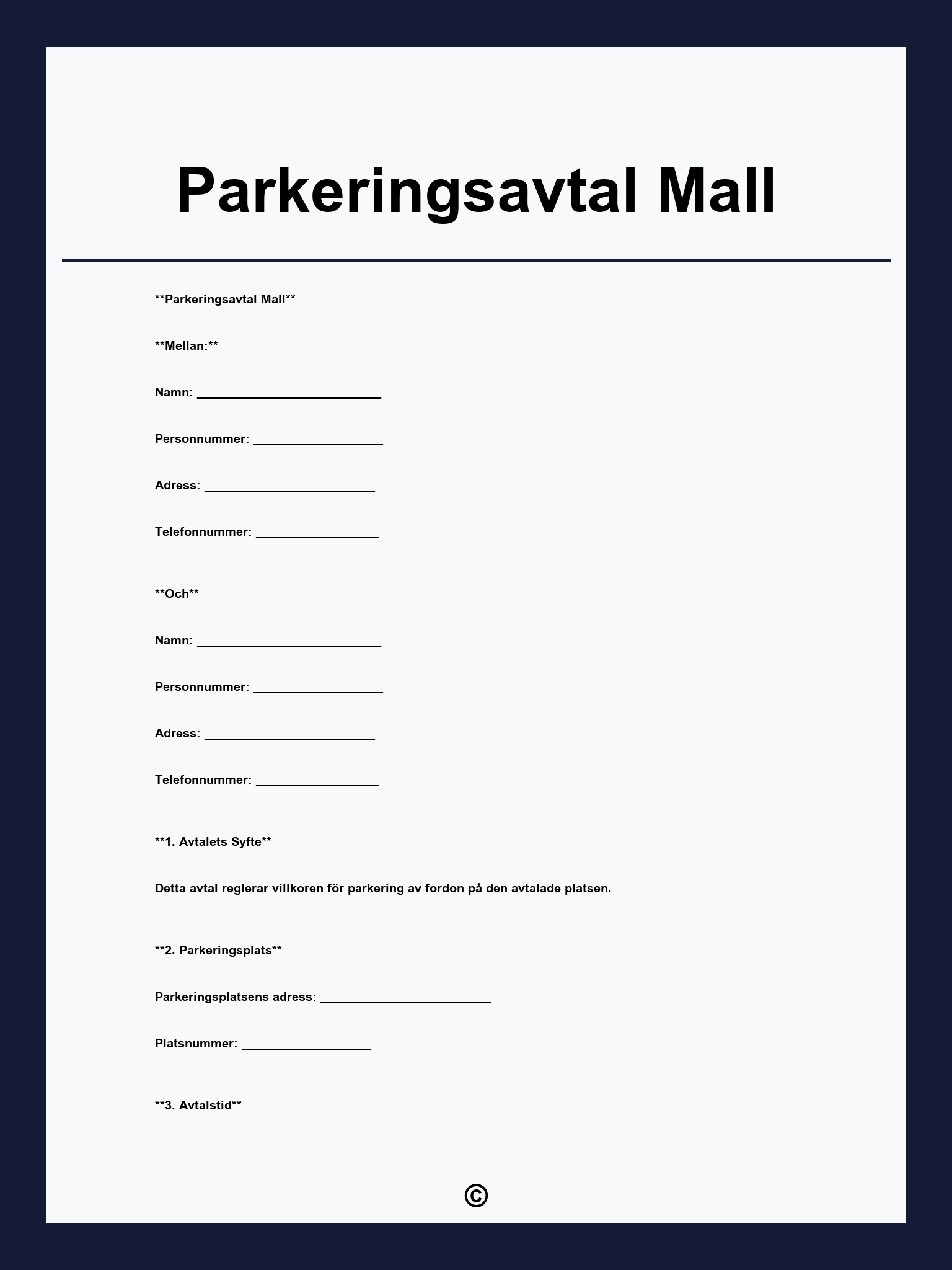 Parkeringsavtal Mall