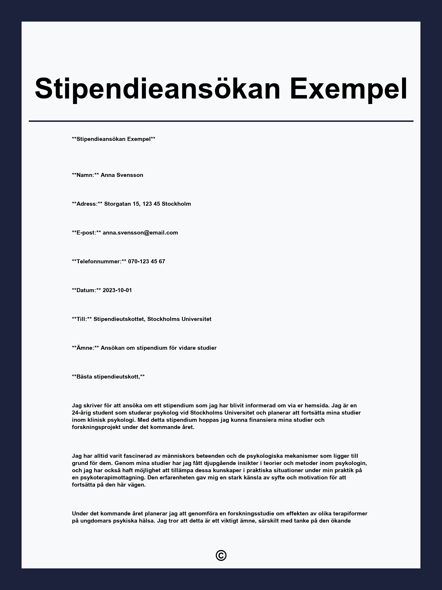 Stipendieansökan Exempel