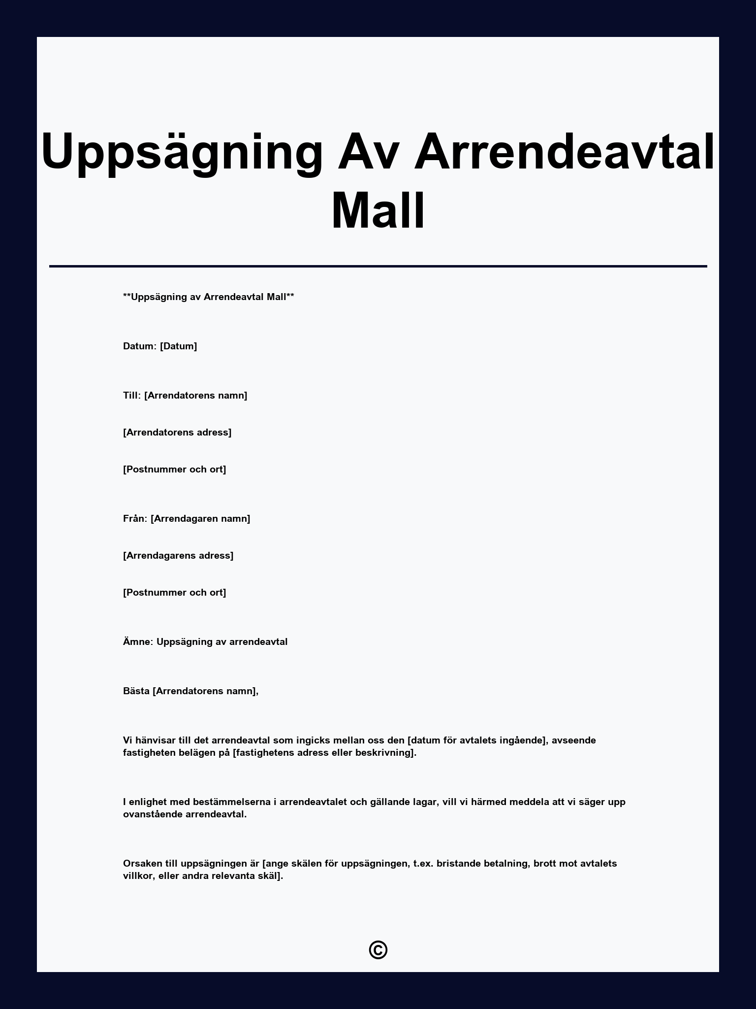 Uppsägning Av Arrendeavtal Mall