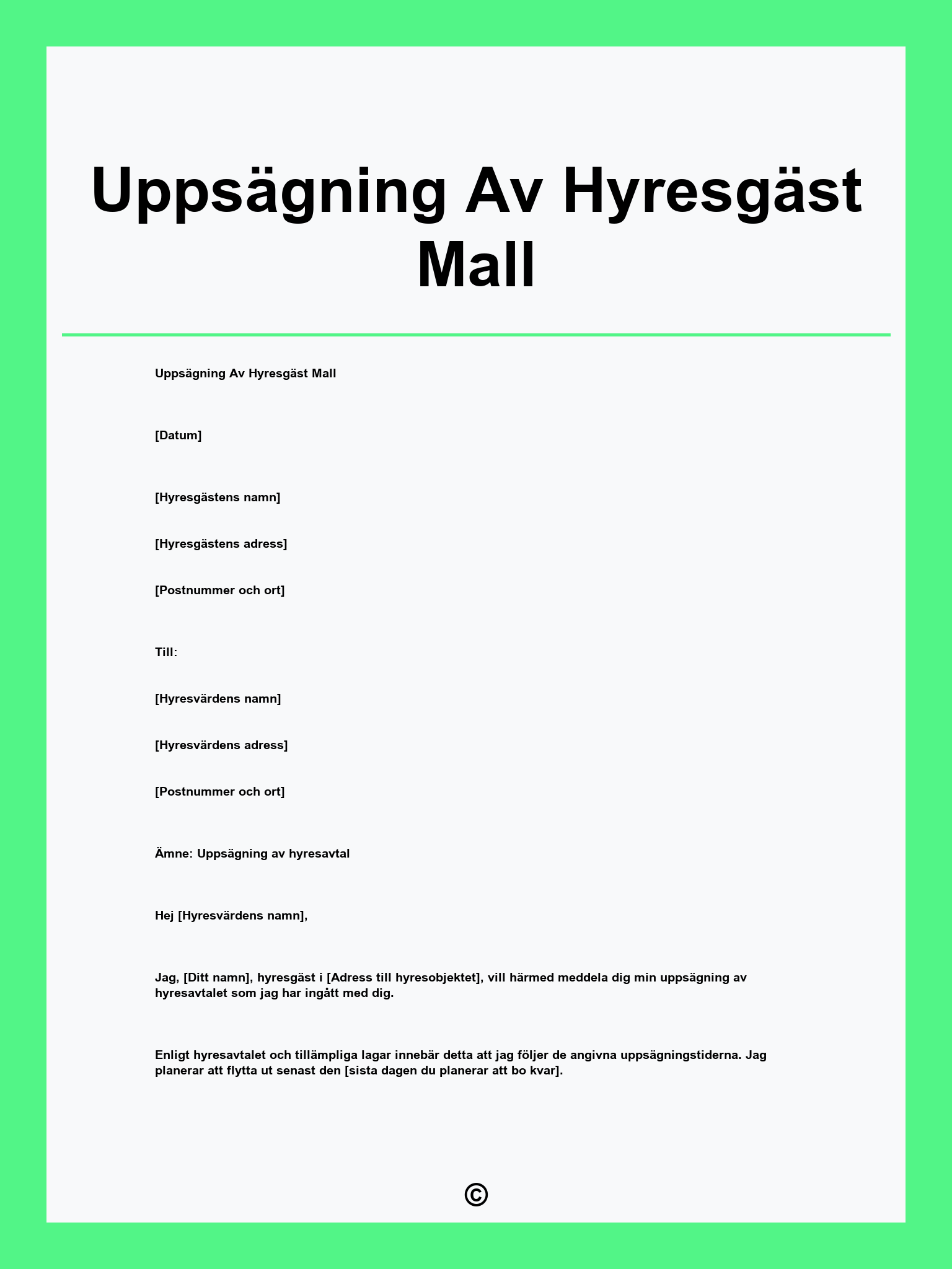 Uppsägning Av Hyresgäst Mall