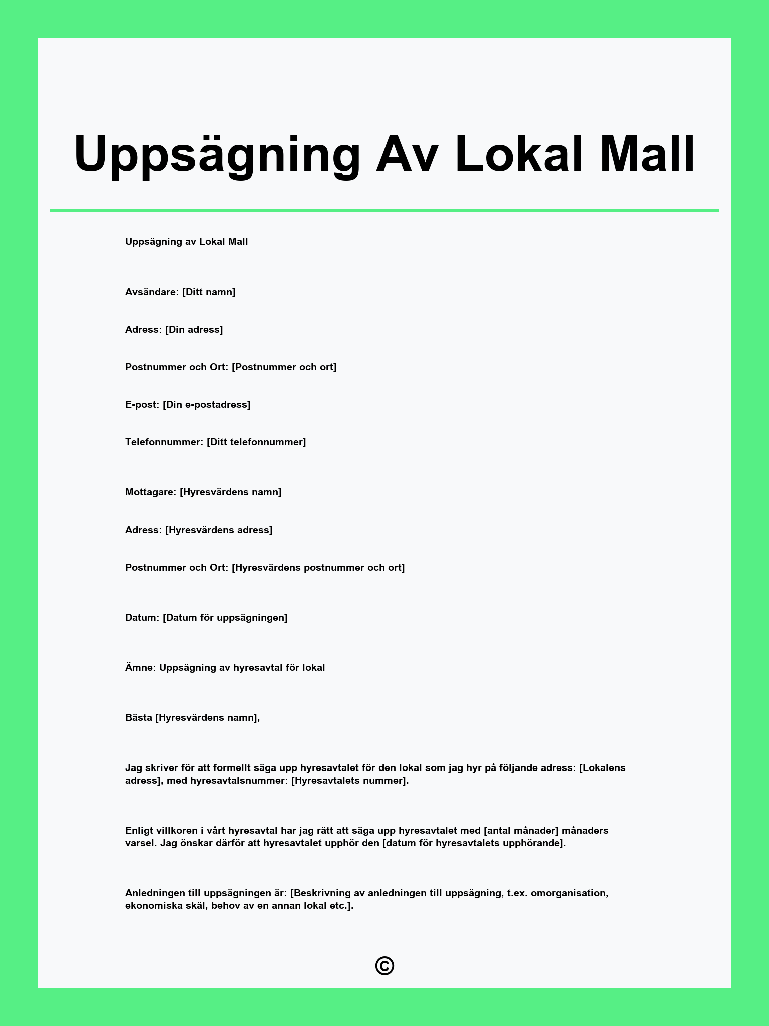 Uppsägning Av Lokal Mall