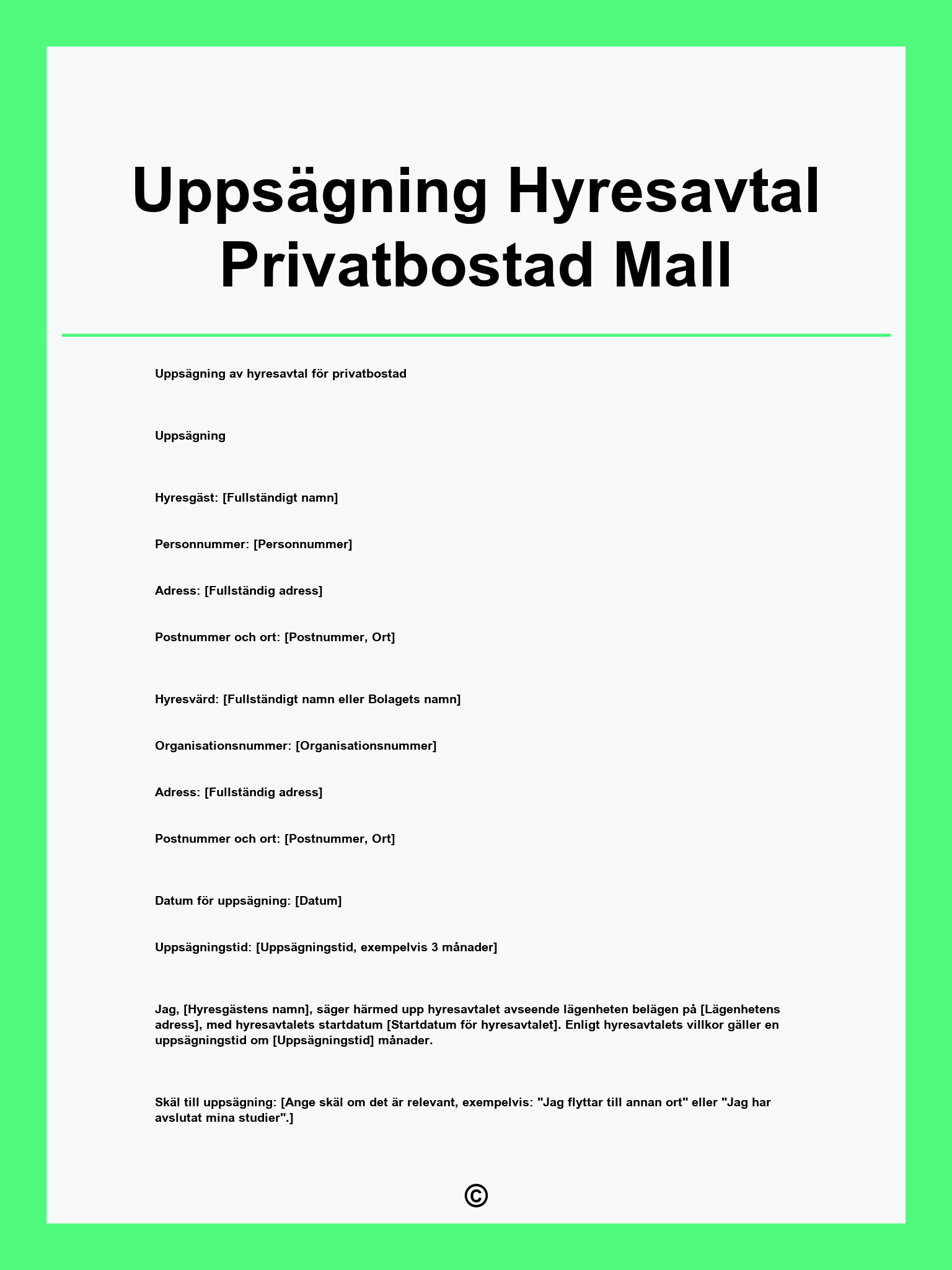 Uppsägning Hyresavtal Privatbostad Mall