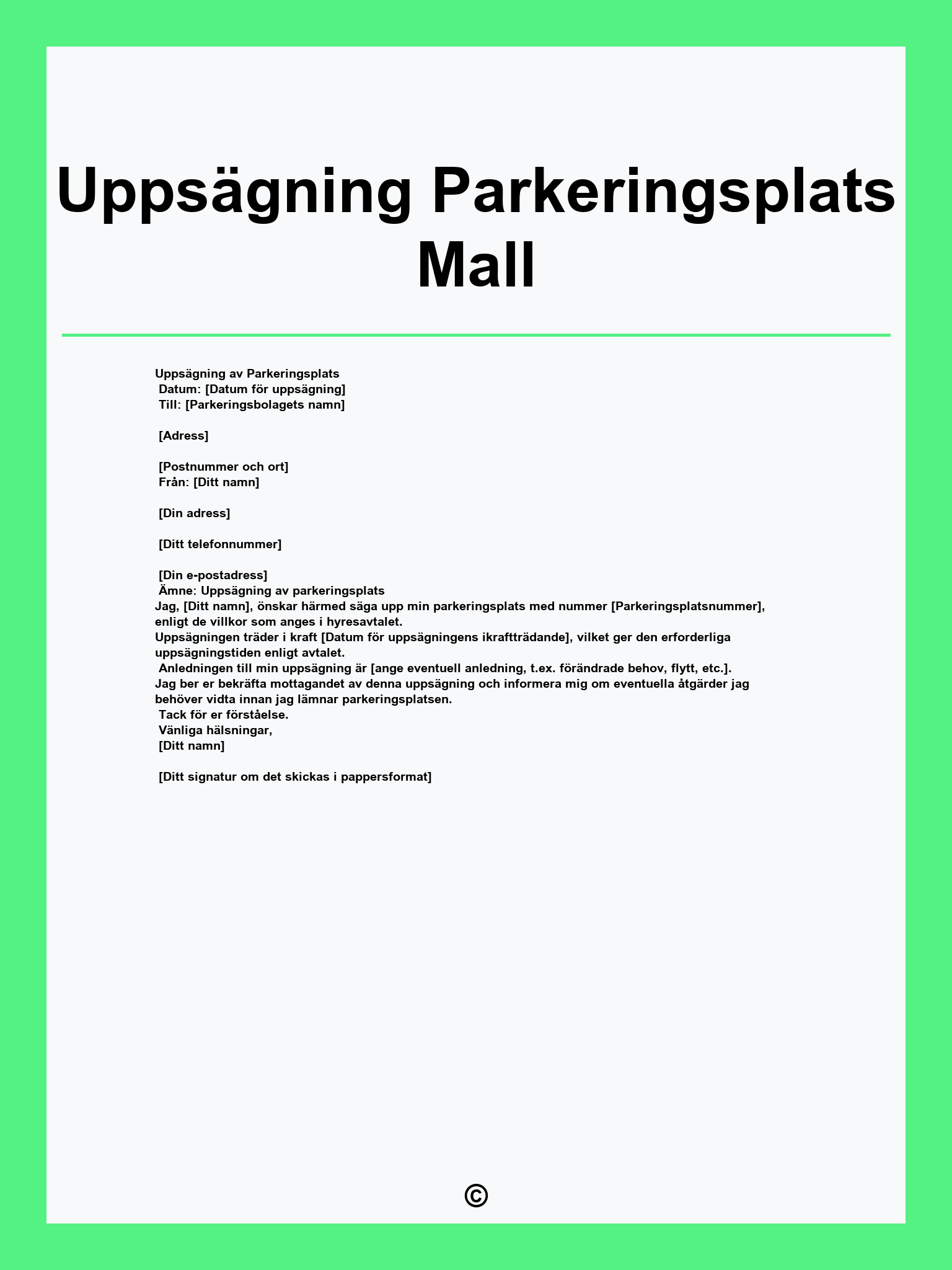 Uppsägning Parkeringsplats Mall