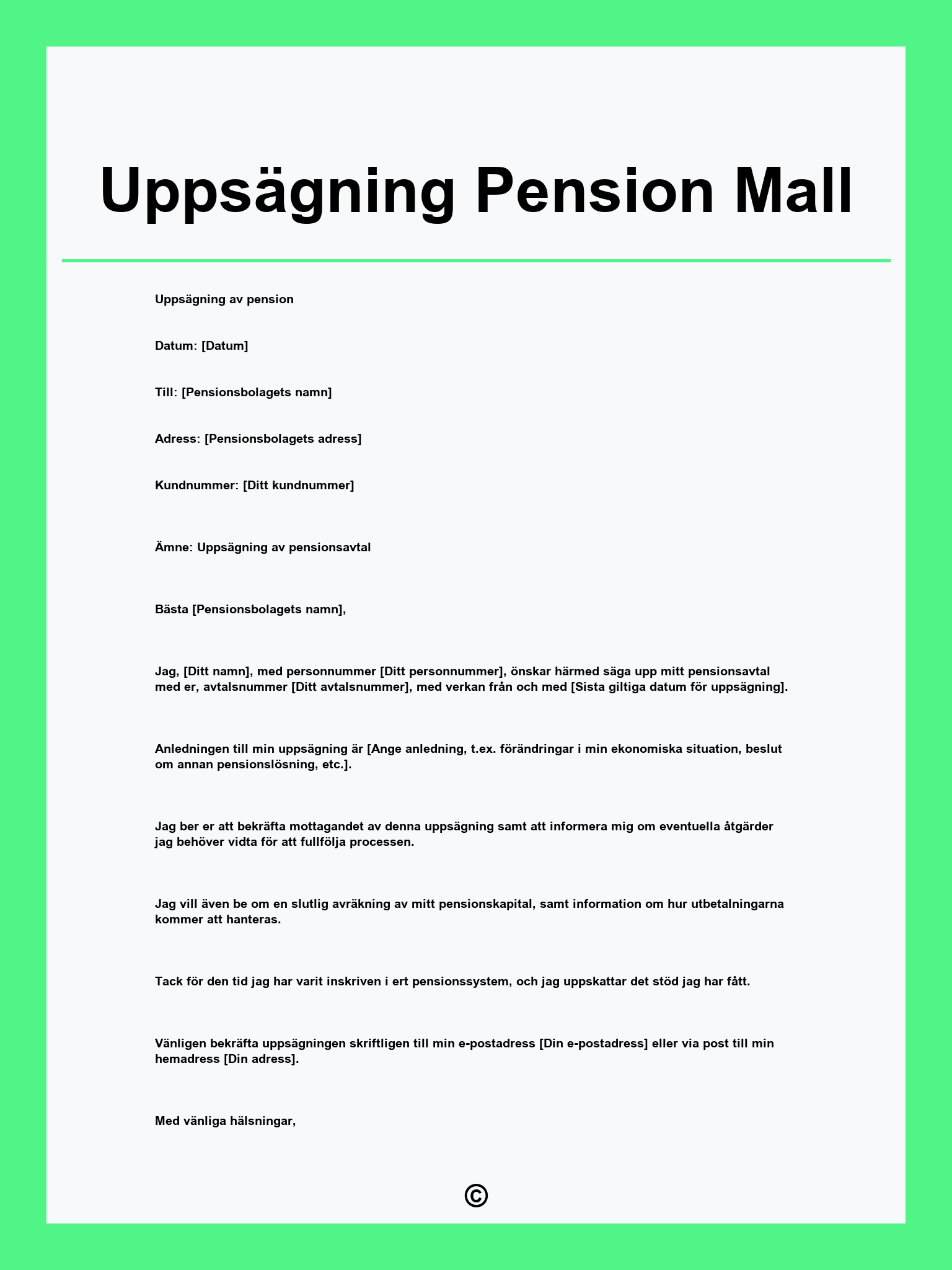 Uppsägning Pension Mall